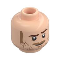 Tête de minifigurine Owen Grady / starlord, barbe arrêtée, favoris, moustache, sourcil gauche levé et sourire / motif imprimé ferme (Minifig Head Owen Grady / Starlord, Stoppled Beard, Sideburns, Mustache, Raised Left Eyebrow and Smile / Firm Print)