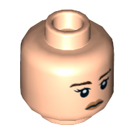 Tête de minifigurine qi'ra / capitaine merveille, sourcils brun foncé, lèvres orange, motif imprimé neutre / sourire (Minifig Head Qi'ra / Captain Marvel, Dark Brown Eyebrows, Orange Lips, Neutral / Smile Print)