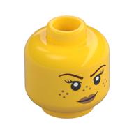 Tête de minifigurine, taches de rousseur, lèvres de pêche, sourire / œil gauche (Minifig Head, Freckles, Peach Lips, Smirk / Left Eye Winking)