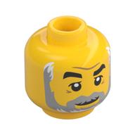 Tête de minifigurine, Sourcils épais, Barbe grise et motif moustache (Minifig Head, Thick Eyebrows, Grey Beard and Mustache Print)