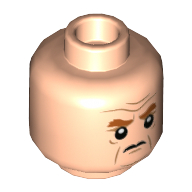 Tête de minifigurine Gunnar Eversol, sourcils brun rougeâtre, motif imprimé étourdissement / écureuil (Minifig Head Gunnar Eversol, Reddish Brown Eyebrows, Smirk / Scowl Print)