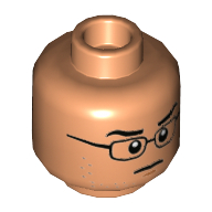 Tête de minifigurine Franklin Webb, lunettes, lèvres fermées, motif imprimé effrayé / déterminé (Minifig Head Franklin Webb, Glasses, Closed Lips, Scared / Determined Print)