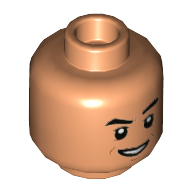 Tête de minifigurine Dr Wu, contours orange foncé, sourire / motif imprimé froncé suspect (Minifig Head Dr Wu, Dark Orange Contours, Smile / Suspicious Frown Print)