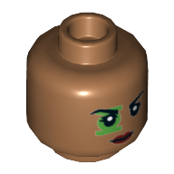 Tête de minifigurine vert Lantern (Jessica Cruz), double visage, sourcils, logo vert Lantern sur l'œil, lèvres rouges yeux noirs / motif imprimé yeux verts [tenon creux] (Minifig Head Green Lantern (Jessica Cruz), Dual Sided, Eyebrows, Green Lantern Logo over Eye, Red Lips Black Eyes / Green Eyes Print [Hollow Stud])