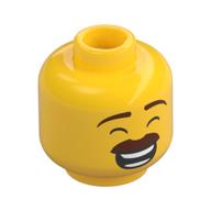 Tête de minifigurine, Moustache brun rougeâtre épaisse, Grand sourire, bouche ouverte, dents / sourire (Minifig Head, Thick Reddish Brown Mustache, Big Smile, Open Mouth, Teeth / Smirk)