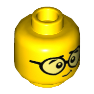 Tête de minifigurine, rond Lunettes / Motif imprimé triste Face (Minifig Head, Round Glasses / Sad Face Print)