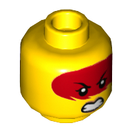 Tête de minifigurine Harumi, double visage, marques rouges sur les yeux, bouche ouverte avec dents, grimace / froncement avec motif imprimé lèvres de pêche [tenon creux] (Minifig Head Harumi, Dual Sided, Red Markings over Eyes, Open Mouth with Teeth, Grimace / Frown with Peach Lips Print [Hollow Stud])