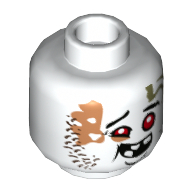 Tête de minifigurine Jouet à mâcher, yeux rouges, Sourire tordu, Grandes dents, Barbe tronquée motif imprimé [tenon creux] (Minifig Head Chew Toy, Red Eyes, Crooked Smile, Large Teeth, Stubbed Beard Print [Hollow Stud])