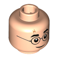 Tête de minifigurine Harry Potter, lunettes, cicatrice de foudre, motif : sourcils (Minifig Head Harry Potter, Glasses, Lightning Scar, Eyebrows Print)