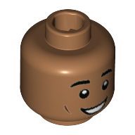 Tête de minifigurine de doyen thomas, sourcils, lignes de joue brun rougeâtre, grand sourire motif imprimé [tenon creux] (Minifig Head Dean Thomas, Eyebrows, Reddish Brown Cheek Lines, Wide Grin Print [Hollow Stud])