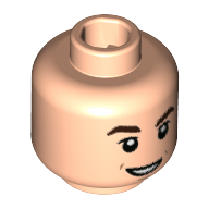 Tête de minifigurine Cédric Diggory, sourcils brun foncé, petit motif imprimé grince asymétrique (Minifig Head Cedric Diggory, Dark Brown Eyebrows, Small Lopsided Grin Print)