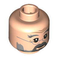 Tête de minifigurine Albus Dumbledore, sourcils touffus sillonnés, moustache, barbe, demi-cercle argentée motif imprimé [tenon creux] (Minifig Head Albus Dumbledore, Bushy Eyebrows Furrowed, Mustache, Beard, Silver Semicircle Glasses Print [Hollow Stud])
