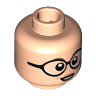 Tête de minifigurine Sybill Trelawney, sourcils beige foncé, grandes lunettes rondes, lèvres pêche, motif : bouche ouverte (Minifig Head Sybill Trelawney, Dark Tan Eyebrows, Large Round Glasses, Peach Lips, Open Mouth Print)