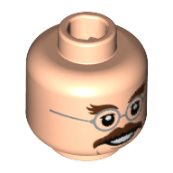 Tête de minifigurine Filius Flitwick, verres ronds argentés, sourcils gris foncé et motif imprimé moustache (Minifig Head Filius Flitwick, Round Silver Glasses, Dark Brown Bushy Eyebrows and Mustache Print)