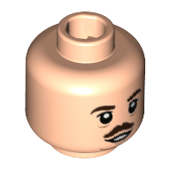 Tête de minifigurine jacob kowalski, sourcils brun foncé et moustache, lignes affaissées sous les yeux et motif imprimé menton [tenon creux] (Minifig Head Jacob Kowalski, Dark Brown Eyebrows and Moustache, Sagging Lines Under Eyes and Chin Print [Hollow Stud])