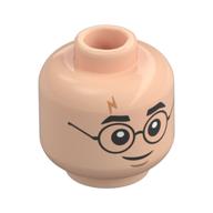 Tête de minifigurine Harry Potter, lunettes, sourcils, cicatrice de foudre orange foncé, sourire / motif imprimé effrayé (Minifig Head Harry Potter, Glasses, Eyebrows, Dark Orange Lightning Scar, Grin / Scared Print)