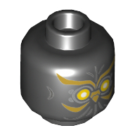 Tête de minifigurine Talon, yeux jaunes, lignes dorées, motif imprimé bec [tenon creux] (Minifig Head Talon, Yellow Eyes, Gold Lines, Beak Print [Hollow Stud])