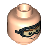 Tête de minifigurine Han Solo, double visage, sourcils bruns, traits sur les joues, mentonnière, lunettes, sourire / imprimé déterminé [tenon creux] (Minifig Head Han Solo, Dual Sided, Brown Eyebrows, Cheek Lines, Chin Dimple, Goggles, Smile / Determined Print [Hollow Stud])