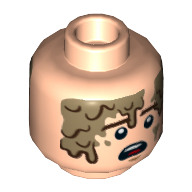 Tête de minifigurine Han Solo, double visage, sourcils brun rougeâtre, taches de boue, déterminé / effrayé motif imprimé [tenon creux] (Minifig Head Han Solo, Dual Sided, Reddish Brown Eyebrows, Mud Stains, Determined / Scared Print [Hollow Stud])