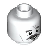Tête de minifigurine Nick Quasi-Sans-Tête, sourcils épais gris bleuté foncé, moustache, bouc, motif imprimé souriant / inquiet (Minifig Head Nearly Headless Nick, Dark Bluish Grey Thick Eyebrows, Mustache, Goatee, Smiling / Worried Print)