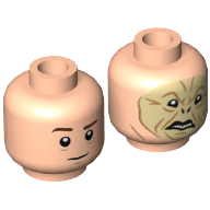 Tête de minifigurine quirrell / Voldemort, double face, sourcils surélevés / beige visage avec des cicatrices, pas de nez, les lèvres noires motif imprimé [tenon creux] (Minifig Head Quirinus Quirrell / Voldemort, Dual Sided, Raised Eyebrow / Tan Face with Scars, No Nose, Black Lips Print [Hollow Stud])