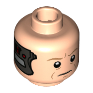 Tête de minifigurine Lobot, sourcils de nougat moyen, panneau de contrôle / ordinateur sur le côté du motif imprimé de la tête [tenon creux] (Minifig Head Lobot, Medium Nougat Eyebrows, Control Panel / Computer on Side of the Head Print [Hollow Stud])