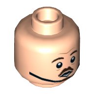 Tête de minifigurine jacob kowalski, double visage, sourcils bruns et moustache, lignes, neutre / concerné par motif imprimé mentonnière [tenon creux] (Minifig Head Jacob Kowalski, Dual Sided, Brown Eyebrows and Moustache, Lines, Neutral / Concerned with Chin Strap Print [Hollow Stud])
