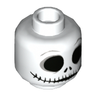 Tête de minifigurine Jack Skellington, crâne grands yeux noirs, narines et très grand bouche motif imprimé [tenon creux] (Minifig Head Jack Skellington, Skull Large Black Eyes, Nostrils and Very Wide Mouth Print [Hollow Stud])