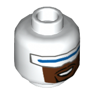 Tête de minifigurine frozone, grand visière bleue, face inférieure brun rougeâtre avec motif imprimé noir (Minifig Head Frozone, Wide Blue Visor, Reddish Brown Lower Face with Black Goatee Print)