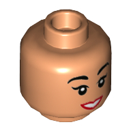 Tête de minifigurine Jasmin, Femme, Sourcils, Lèvres rouges, Dents blanches Sourire motif imprimé [tenon creux] (Minifig Head Jasmine, Female, Eyebrows, Red Lips, White Teeth Smile Print [Hollow Stud])