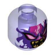 Tête de minifigurine Overlord, yeux pourpre, flammes violet foncé et rose vif, dents pointues, motif : bouche ouverte [tenon creux] (Minifig Head Overlord, Purple Eyes, Dark Purple and Bright Pink Flames, Sharp Teeth, Open Mouth Print [Hollow Stud])