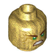 Tête de minifigurine Lloyd, double visage, yeux verts avec effet d'énergie d'or, motif : air renfrogné / dents serrées [tenon creux] (Minifig Head Lloyd, Dual Sided, Green Eyes with Gold Energy Effect, Frown / Clenched Teeth Print [Hollow Stud])