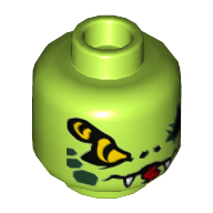 Tête de minifigurine Lasha, Serpent aux yeux doubles, Tangs, Langue, Taches vert foncé motif imprimé [tenon creux] (Minifig Head Lasha, Double-Eyed Snake, Tangs, Tongue, Dark Green Spots Print [Hollow Stud])