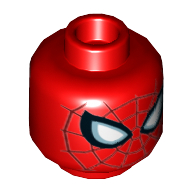 Tête de minifigurine Spider-Man, Grands yeux blancs, motif imprimé Web rouge foncé (Minifig Head Spider-Man, Large White Eyes, Dark Red Web Print)