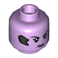 Tête de minifigurine Widowmaker, double visage, lèvres pourpre, Com, regard menaçant / sourire et clin d'œil gauche motif imprimé [tenon creux] (Minifig Head Widowmaker, Dual Sided, Purple Lips, Com, Scowl / Smile and Winking Left Eye Print [Hollow Stud])
