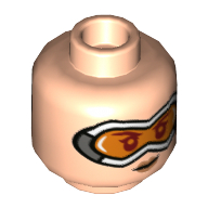 Tête de minifigurine Traceur Overwatch, double visage, visière blanche, lentilles orange, motif : sourire en coin / sourire [tenon creux] (Minifig Head Overwatch Tracer, Dual Sided, White Visor, Orange Lenses, Smirk / Smile Print [Hollow Stud])