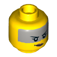 Tête de minifigurine mo-hawk / sharkira, personnage féminin, bande gris bleuté clair sur le avant, motif imprimé sourire tordu [tenon creux] (Minifig Head Mo-Hawk / Sharkira, Female, Light Bluish Grey Band On Forehead, Crooked Smile Print [Hollow Stud])