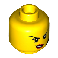 Tête de minifigurine, micro-casque, rouge lèvres tordu, motif : en colère (Minifig Head, Headset, Red Lips Crooked, Angry Print)