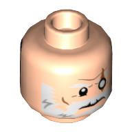 Tête de minifigurine Overwatch Reinhardt, double face, barbe blanche, œil blanc avec cicatrice / masque argenté avec motif imprimé Visière jaune et orange [tenon creux] (Minifig Head Overwatch Reinhardt, Dual Sided, White Beard, White Eye with Scar / Silver Mask with Yellow and Orange Visor Print [Hollow Stud])