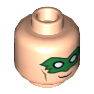 Tête de minifigurine lanterne verte (hal jordan), double visage, masque oculaire vert, motif : sourire en coin / sourire bouche ouverte [tenon creux] (Minifig Head Green Lantern (Hal Jordan), Dual Sided, Green Eyemask, Smirk / Open Mouth Smile Print [Hollow Stud])