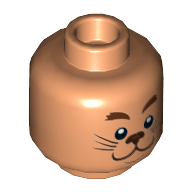 Tête de minifigurine LEGO film lion lâche, double visage, sourcils brun rougeâtre, brun foncé Nose et Whiskers, motif : sourire / effrayé [tenon creux] (Minifig Head Lego Movie Cowardly Lion, Dual Sided, Reddish Brown Eyebrows, Dark Brown Nose and Whiskers, Smiling / Scared Print [Hollow Stud])