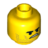 Tête de minifigurine Rex Dangervest, double visage, barbe fermée, sourire ouvert, langue / motif imprimé en colère [tenon creux] (Minifig Head Rex Dangervest, Dual Sided, Stoppled Beard, Open Smile, Tongue / Angry Print [Hollow Stud])