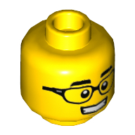 Tête de minifigurine Verres noirs, sourcils épais, grand sourire / sourire, bouche ouverte, Dents (Minifig Head Black Glasses, Thick Eyebrows, Grin/Smile, Open Mouth, Teeth)