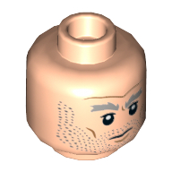 Tête de minifigurine Griff Halloran, sourcils gris bleuté clair, barbe barbue, motif : air renfrogné [tenon creux] (Minifig Head Griff Halloran, Light Bluish Grey Eyebrows, Stubble Beard, Frown Print [Hollow Stud])