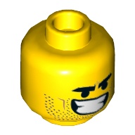 Tête de minifigurine Rex Dangervest, bouche ouverte (Minifig Head Rex Dangervest, Wide Open Mouth / Lopsided Grin)