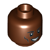 Tête de minifigurine James Rhodes (Machine de guerre), Lignes de joue, bouche ouverte Sourire / grand sourire motif imprimé [tenon creux] (Minifig Head James Rhodes (War Machine), Cheek Lines, Open Mouth Smile / Grin Print [Hollow Stud])