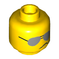 Tête de minifigurine Bad Cop (Scribble Cop), Lunettes de soleil argentées / Motif imprimé Scribble-Face air renfrogné (Minifig Head Bad Cop (Scribble Cop), Silver Sunglasses / Scribble-Face Frown Print)