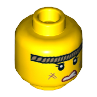 Tête de minifigurine Roxxi, Femme, Cicatrices, robe Bandeau, de travers grand sourire, Motif imprimé sur les dents [tenon creux] (Minifig Head Roxxi, Female, Scars, Robe Headband, Crooked Grin, Teeth Print [Hollow Stud])