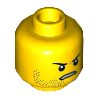 Tête de minifigurine 'Where are my Pants?' guy, sourcils, barbe arrêtée, motif : sourire / en colère (Minifig Head 'Where are my Pants?' Guy, Eyebrows, Stoppled Beard, Smile / Angry Print)