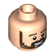 Tête de minifigurine sinjin prescott, barbe brun foncé / moustache, sourire, bouche ouverte (Minifig Head Sinjin Prescott, Dark Brown Beard/Mustache, Smile, Open Mouth Teeth)